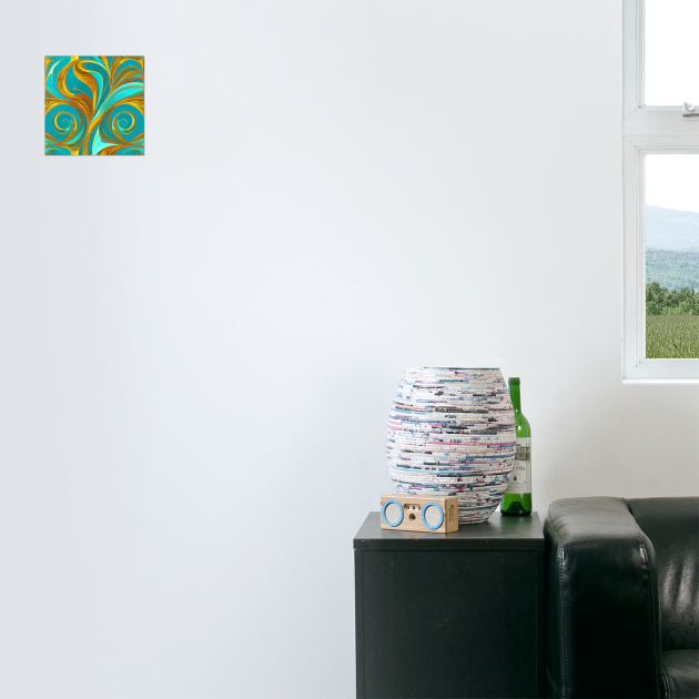 Abstract Turquoise and Gold Swirls by BirdsnStuff